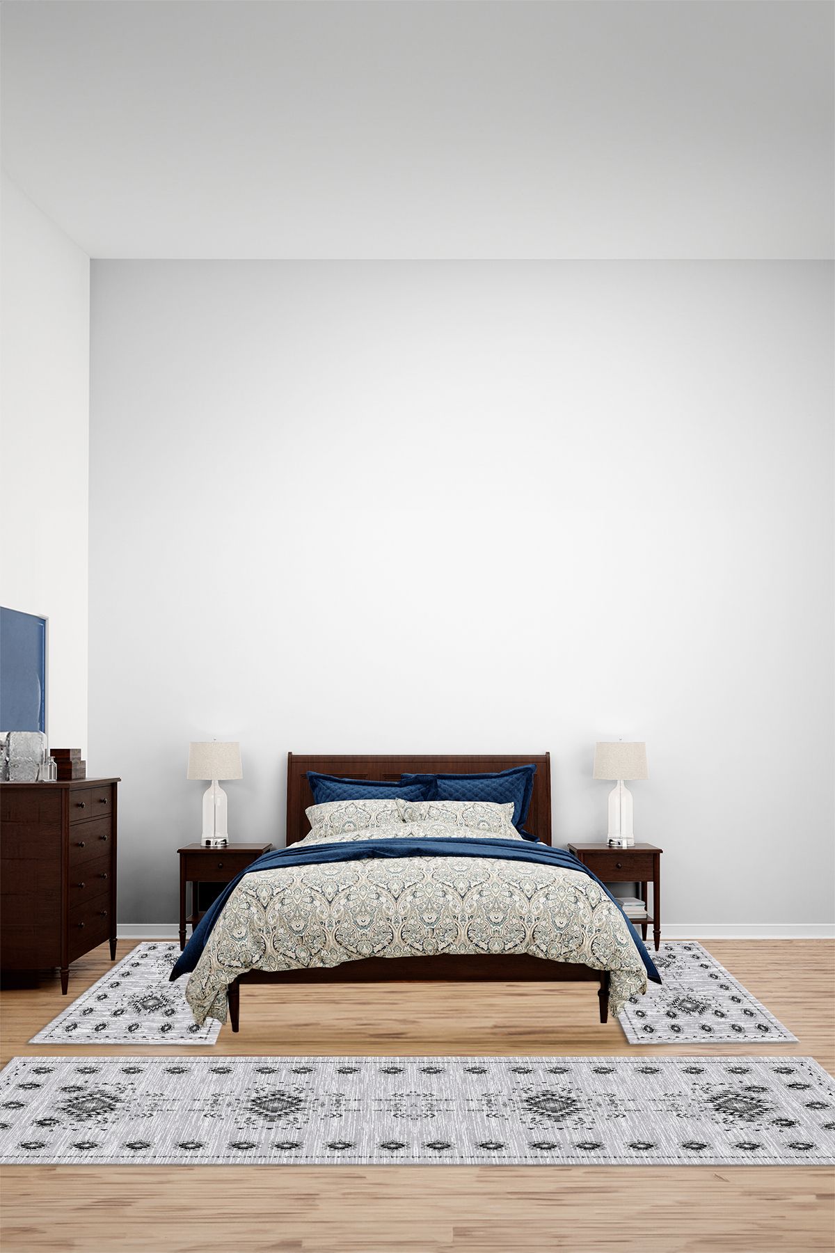 Viyana Home Modern Dijital Kaymaz Renkli Etnik Model Yıkanabilir Üçlü Yatak Odası Halısı, YO-MODERN-298-GRİ,