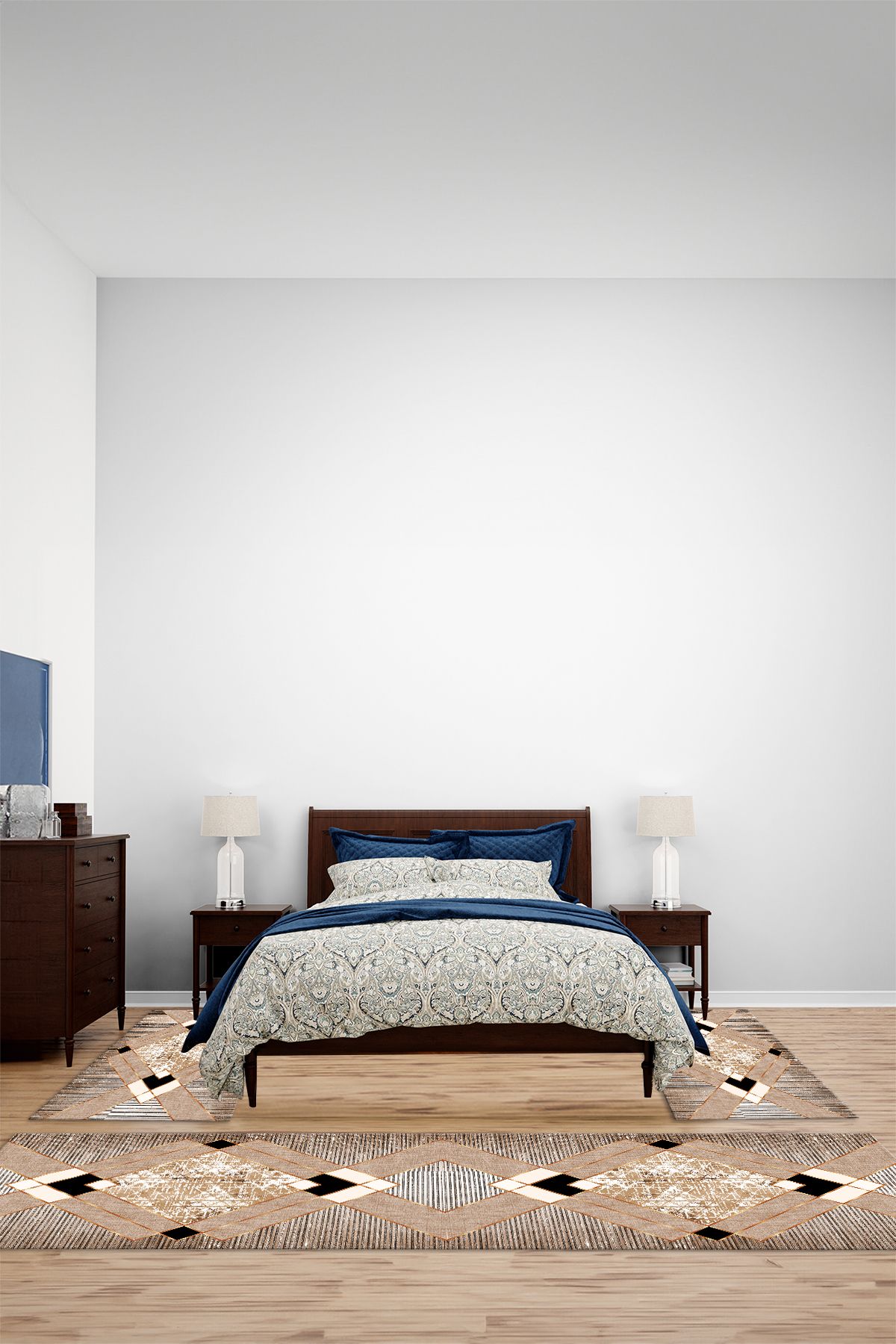 Viyana Home Modern Dijital Kaymaz Taban Klasik Model Yıkanabilir Üçlü Yatak Odası Halısı, YO-MODERN-275-KAHVE,