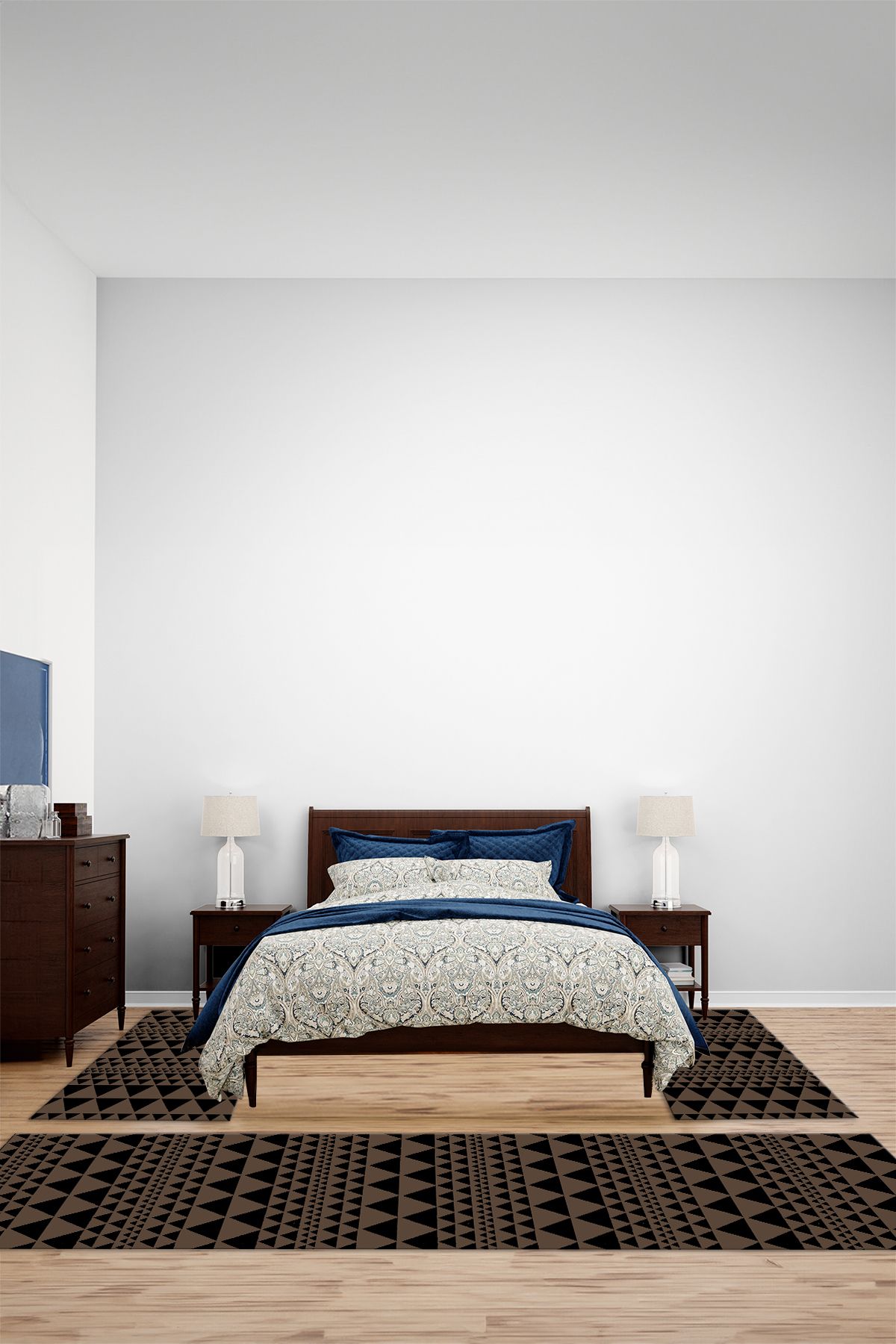 Viyana Home Modern Dijital Kaymaz Taban Üçgen Desenli Yıkanabilir Üçlü Yatak Odası Halısı, YO-MODERN-234-KAHVE,