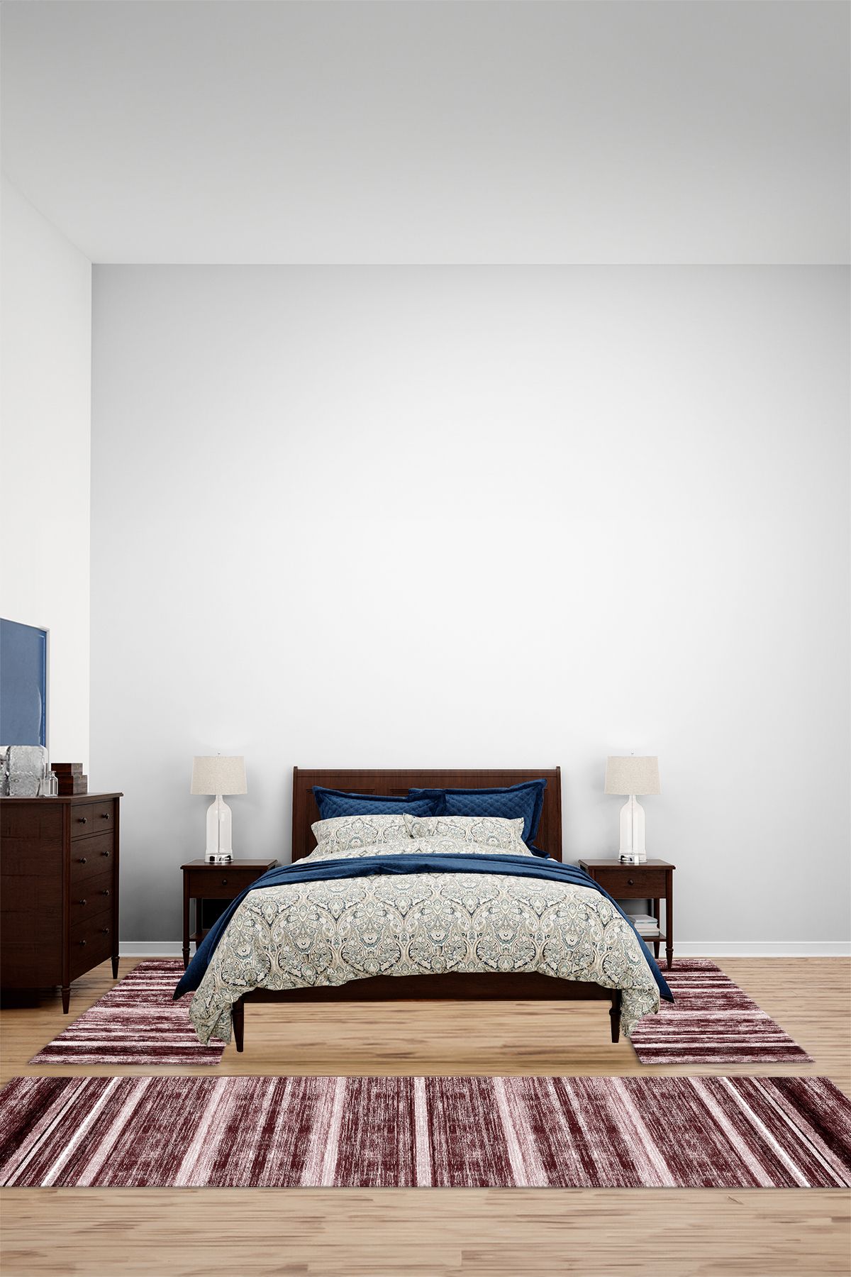 Viyana Home Modern Dijital Kaymaz Taban Düz Model Yıkanabilir Üçlü Yatak Odası Halısı, YO-MODERN-240-BORDO,