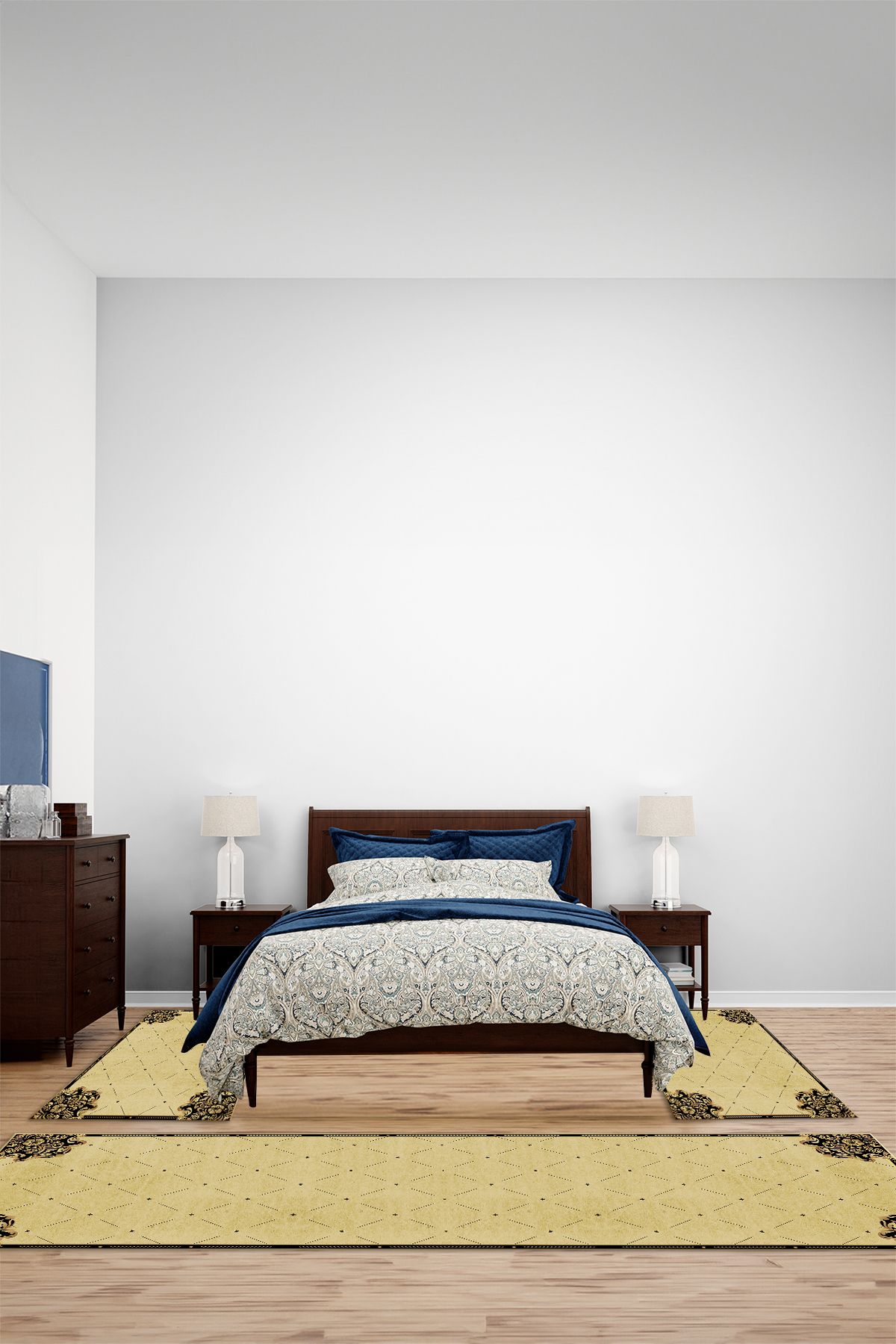 Viyana Home Modern Dijital Kaymaz Sade Vektörel Desen Yıkanabilir Üçlü Yatak Odası Halısı, YO-MODERN-262-GOLD,
