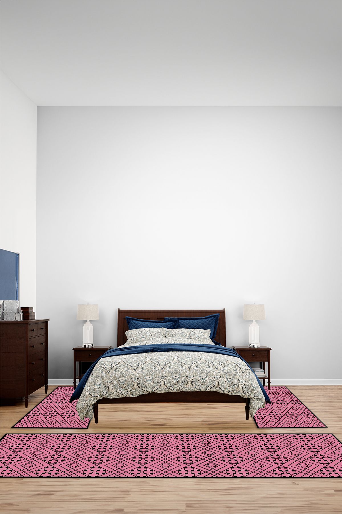 Viyana Home Modern Dijital Kaymaz Geometrik Desen Yıkanabilir Üçlü Yatak Odası Halısı, YO-MODERN-239-PEMBE,