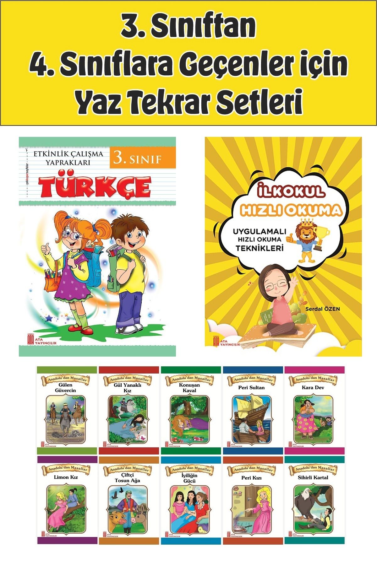 Ata Yayıncılık 3.Sınıftan 4.Sınıfa Geçenler İçin Hızlı Okuma ile Türkçe Etkinlik Kitabım+10 lu Hikaye Seti