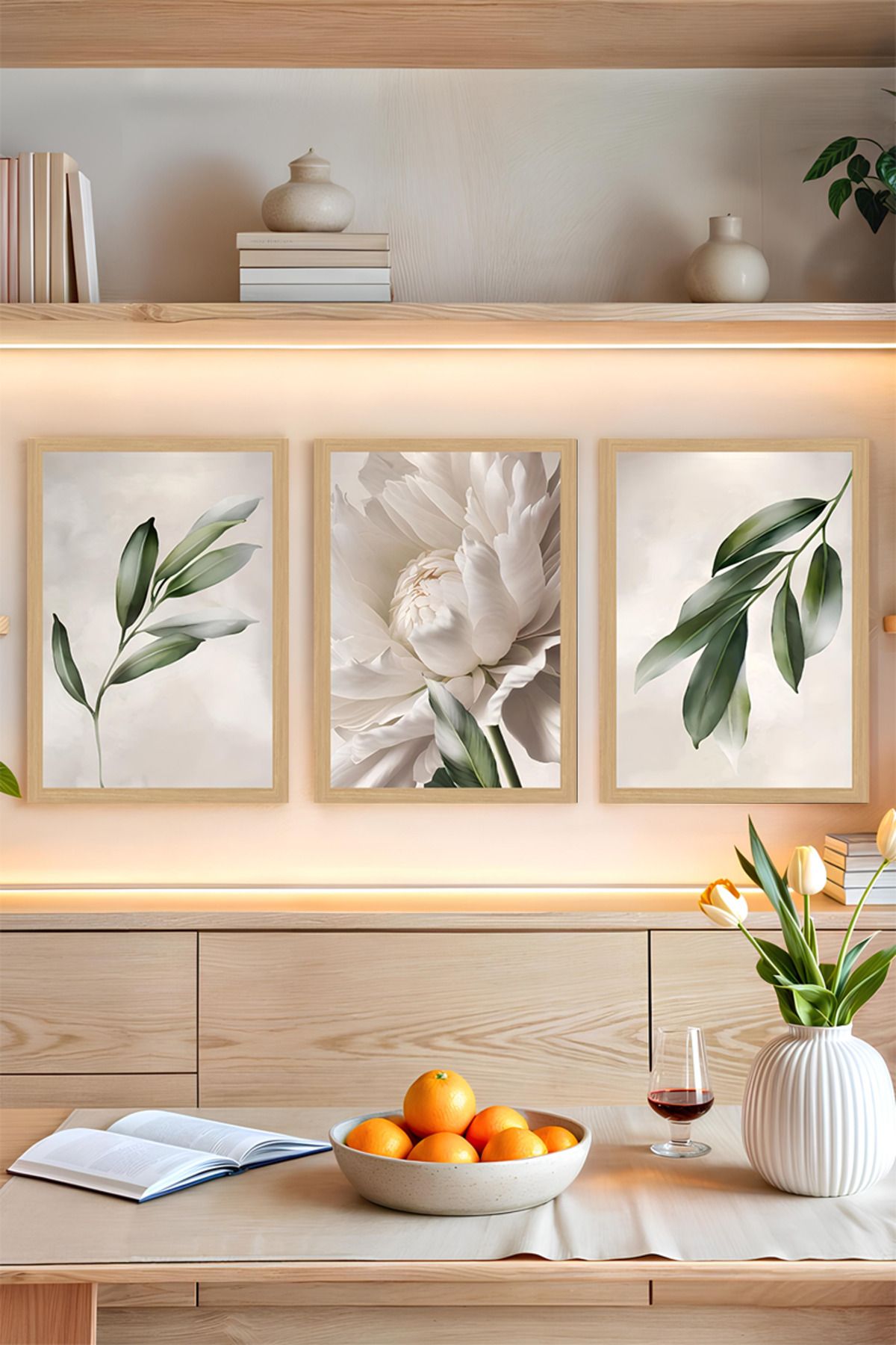 kutuTR 🌿 Zarif Yaprak Dokunuşları – 3’lü MDF UV Baskılı Tablo Seti (13x17 / 21x30 / 30x40 cm) CRVS1034