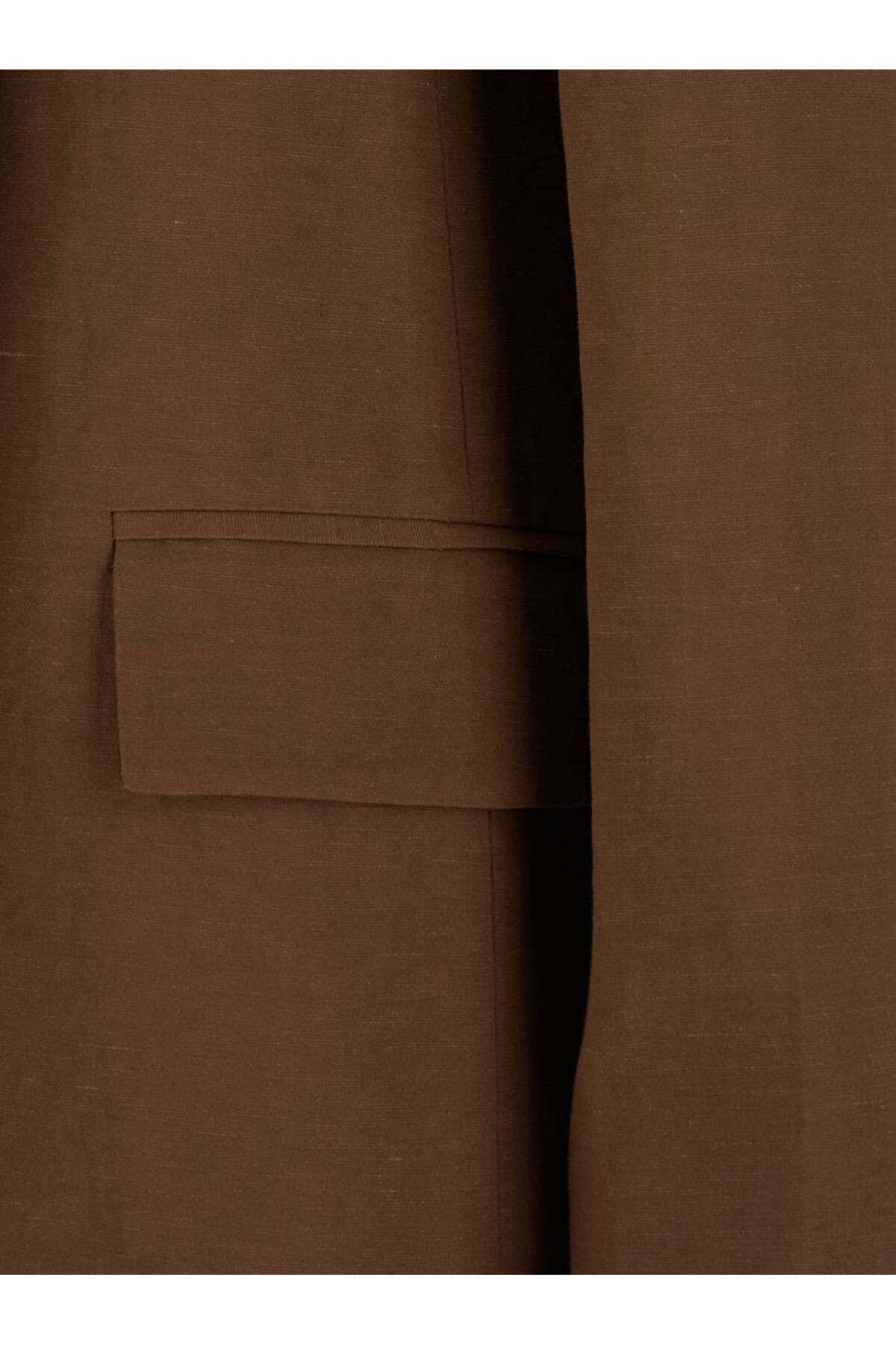 PLAIN-Brown Open Jacket With Shawl Collar In Linen And Viscose Woman 2