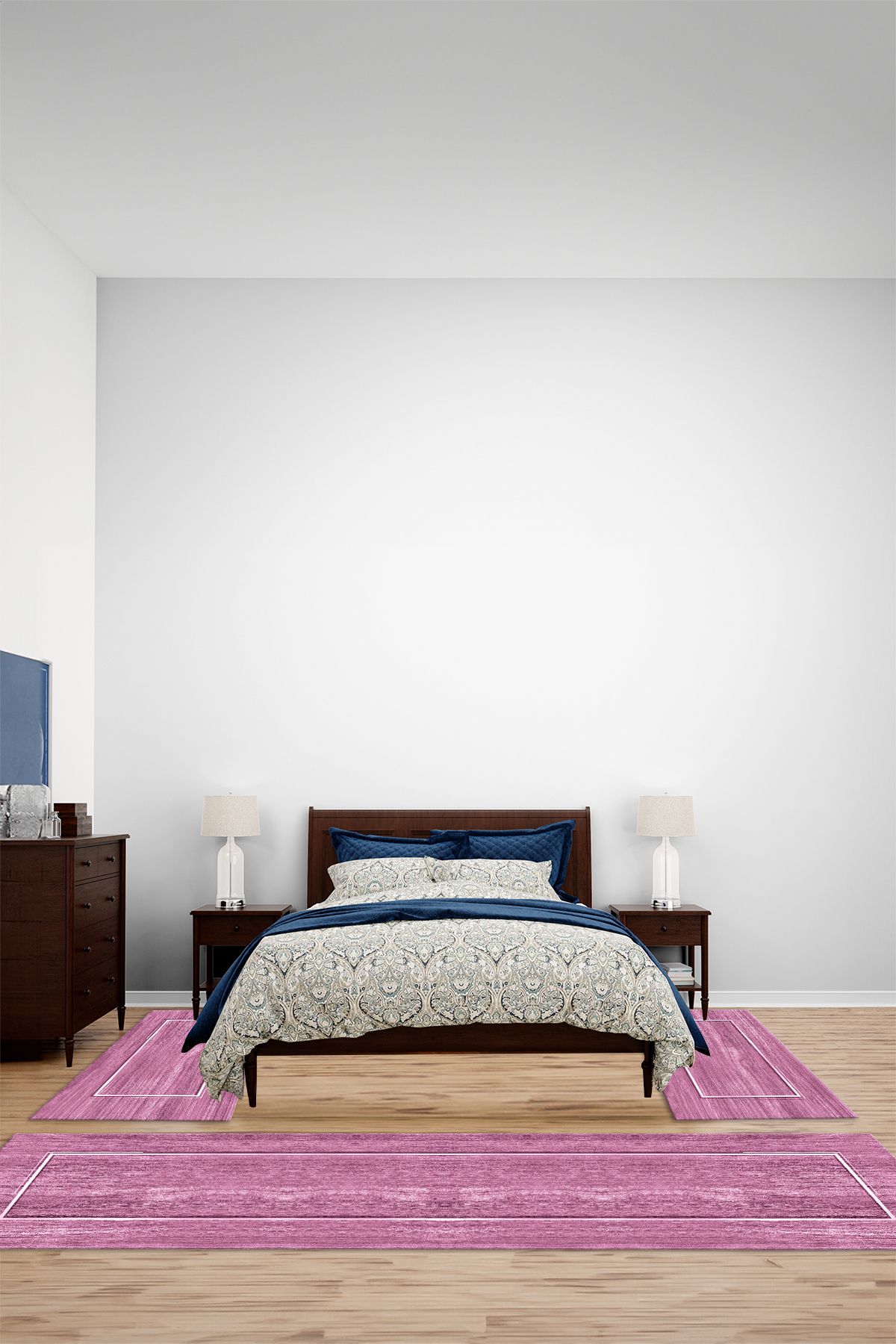 Viyana Home Modern Dijital Kaymaz Sade Çerçeve Yıkanabilir Üçlü Yatak Odası Halısı, YO-MODERN-308-PEMBE,