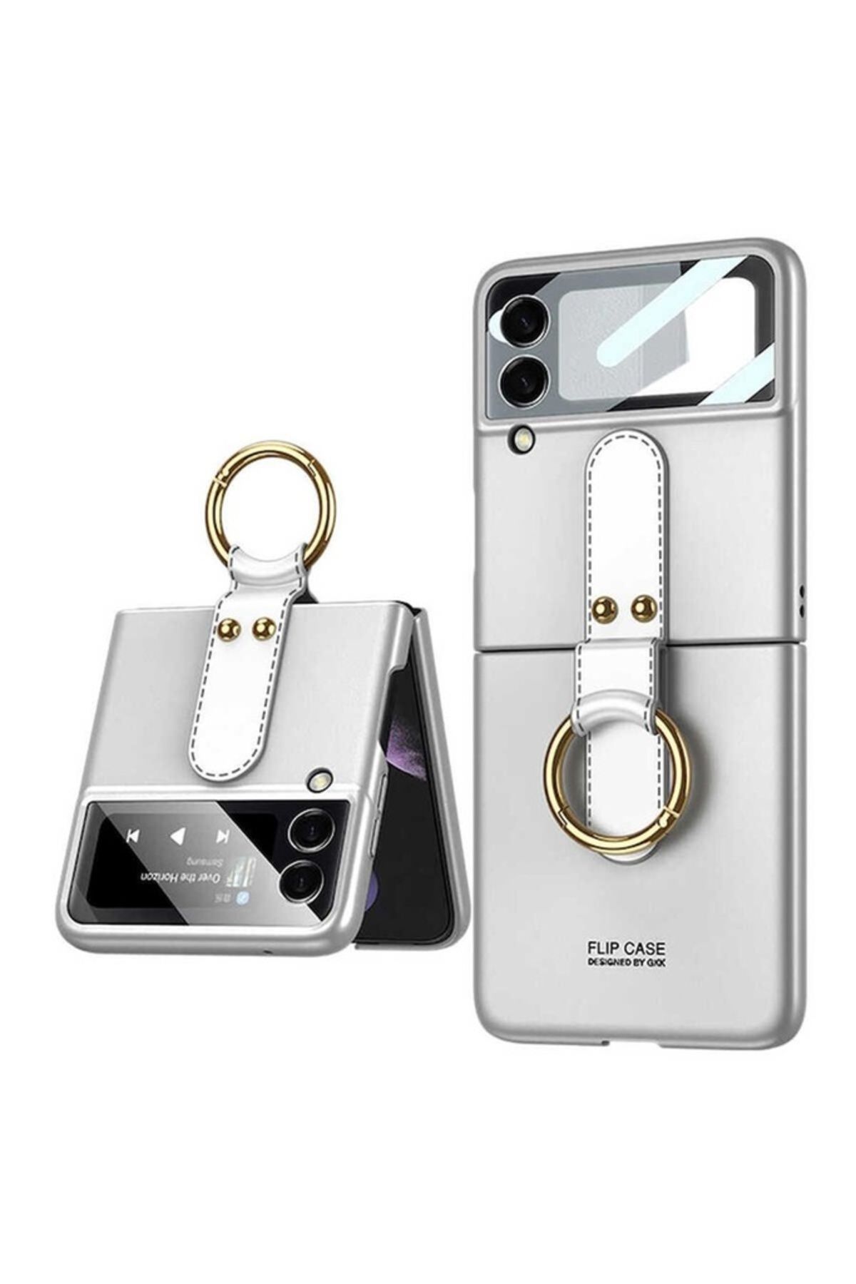 Megafox Teknoloji Samsung Galaxy Z Flip 3 Uyumlu Kılıf Flip Ring Kıpta Kapak
