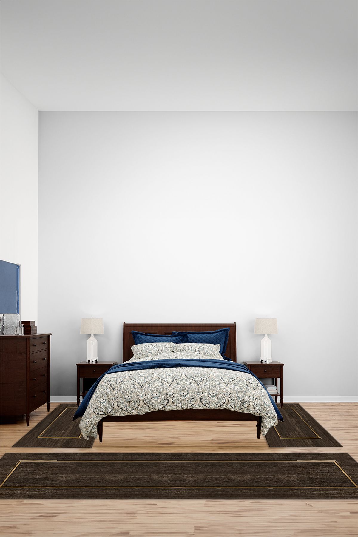 Viyana Home Modern Dijital Kaymaz Sade Çerçeve Yıkanabilir Üçlü Yatak Odası Halısı, YO-MODERN-308-KAHVE,