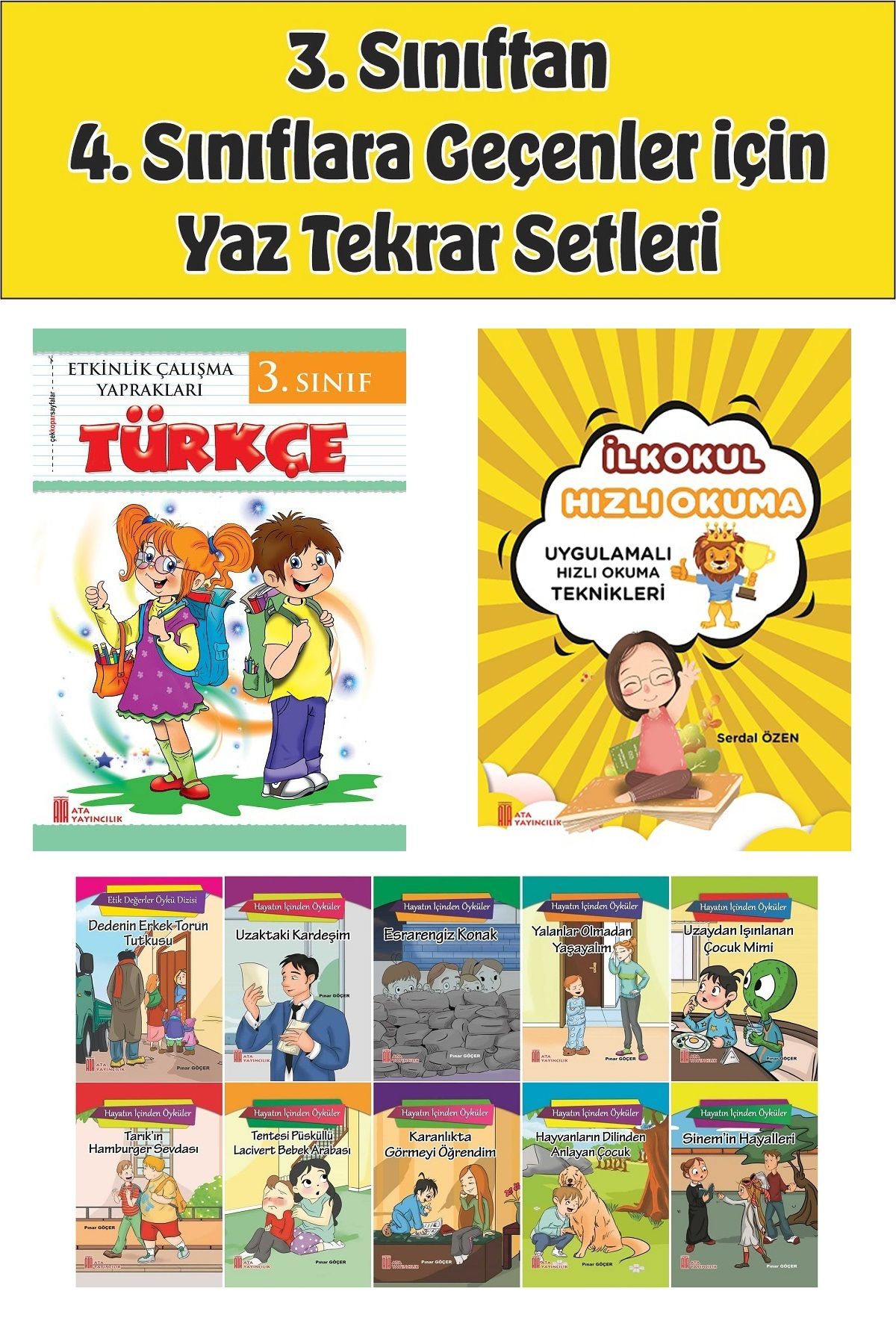 Ata Yayıncılık 3.Sınıftan 4.Sınıfa Geçenler İçin Hızlı Okuma ile Türkçe Etkinlik Kitabım+10 lu Hikaye Seti 2
