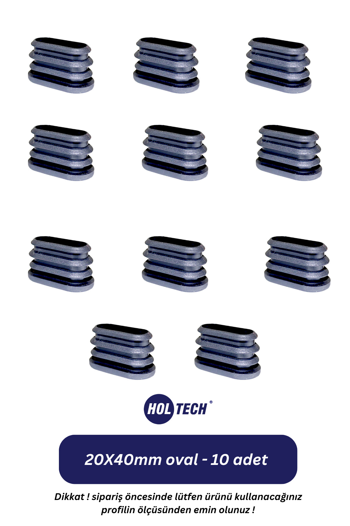 HOLTECH 20x40mm plastik oval boru profil tıpası plastik tapa 10