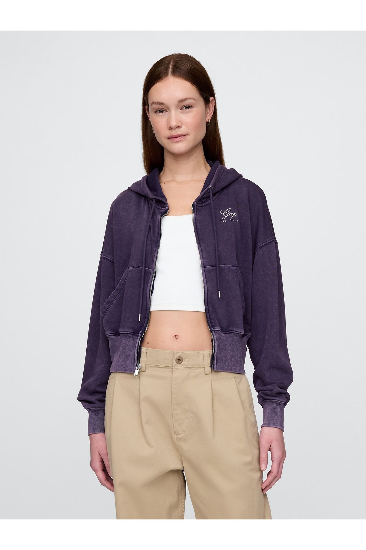 GAP Kadın Siyah VintageSoft Fermuarlı Gap Logo Sweatshirt