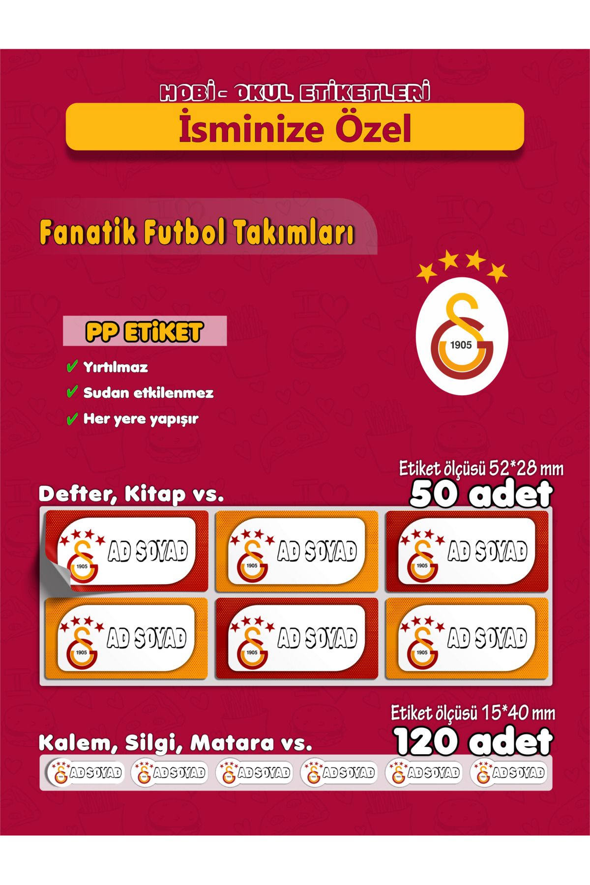 AGG Reklam Pp Yırtılmaz Etiket Takımlar Isme Özel Hobi - Okul Seti 170 Adet