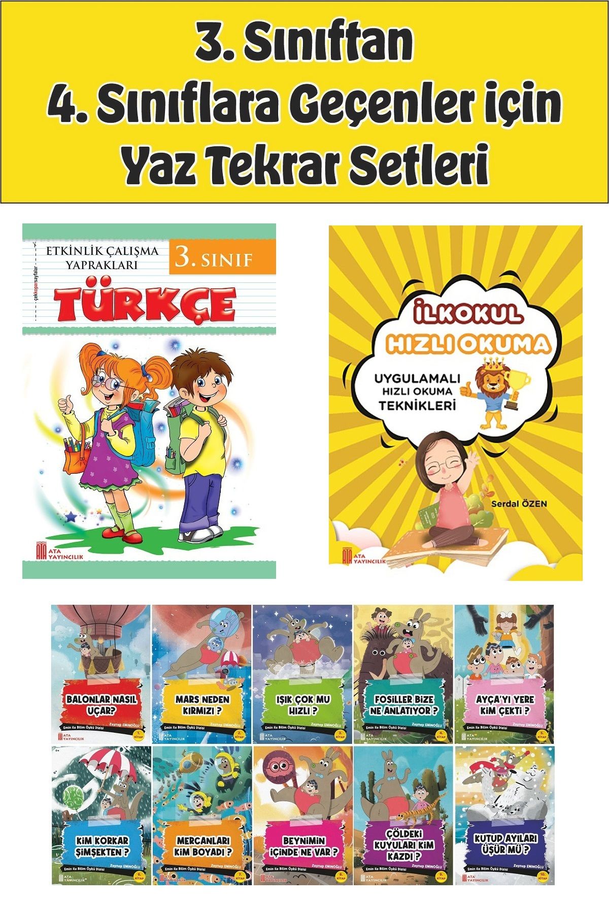 Ata Yayıncılık 3.Sınıftan 4.Sınıfa Geçenler İçin Hızlı Okuma ile Türkçe Etkinlik Kitabım+10 lu Hikaye Seti 3