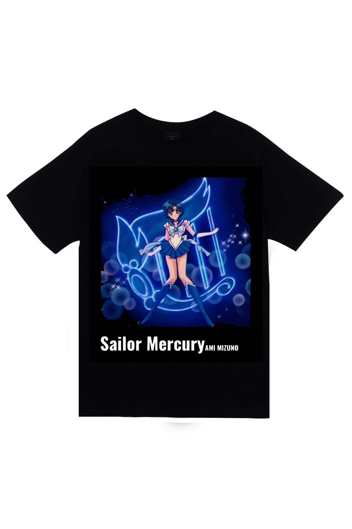 fame-stoned Sailor Moon Anime Baskılı Unisex %100 Pamuk Siyah T-shirt
