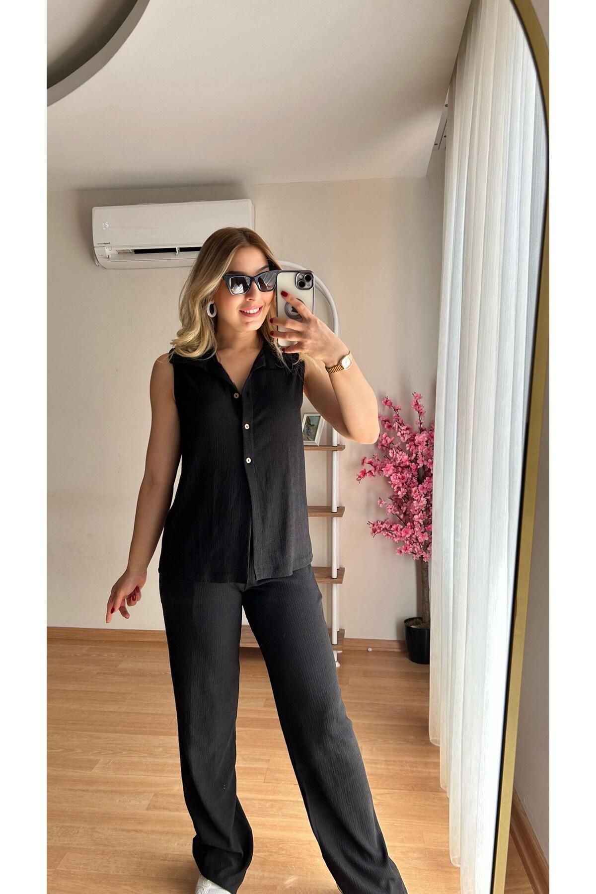 fidoş Kadın Yazlık Bürümcük Kumaş Alt Üst Takım Beli Lastikli
