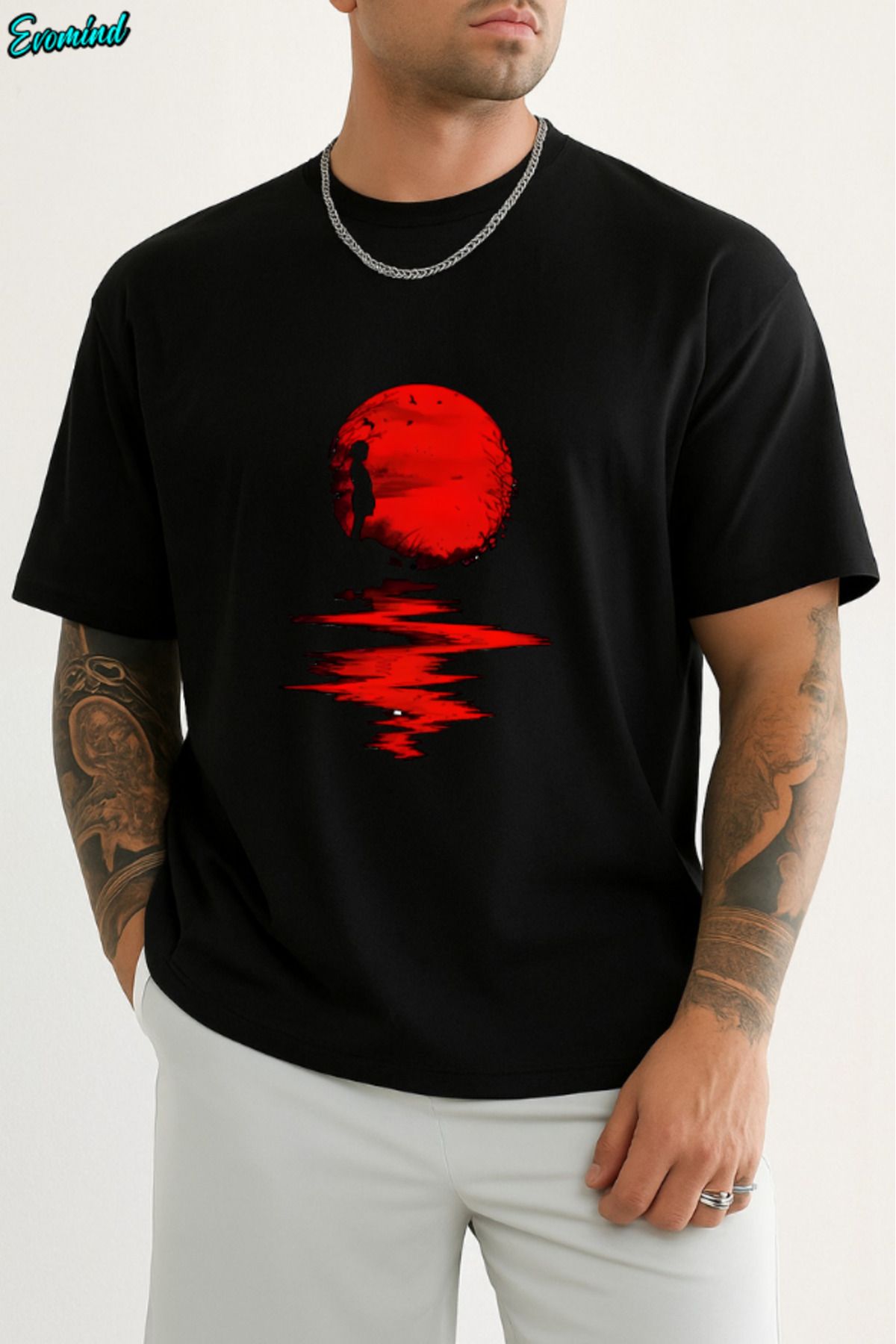 Evomind Kırmızı Dolunay Baskılı Unisex T-shirt