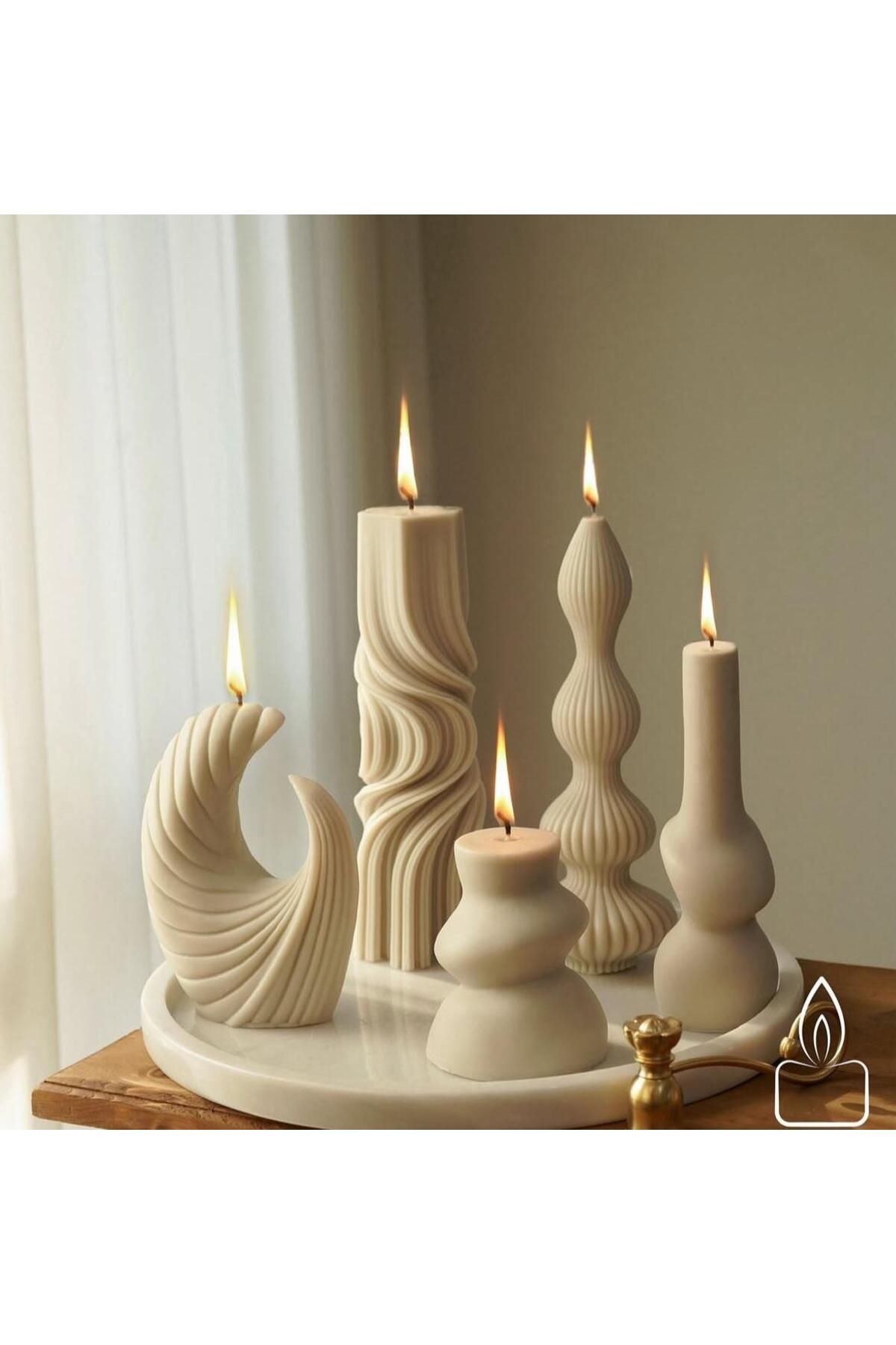 SCA CANDLE Dekoratif mum Dalga +Marako+Eğlim +Ay Toplam 5 Parça