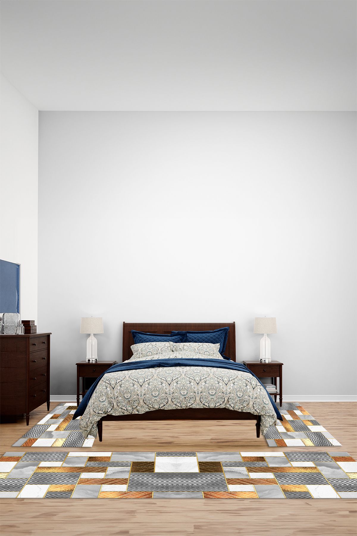 Viyana Home Dijital Baskılı Kaymaz Yıkanabilir Patchwork Desen Üçlü Yatak Odası Halısı, YO-PATCHWORK-51-RENKLİ,