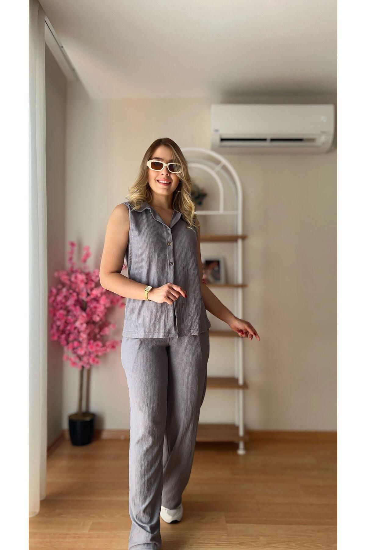 fidoş Kadın Yazlık Bürümcük Kumaş Alt Üst Takım Beli Lastikli