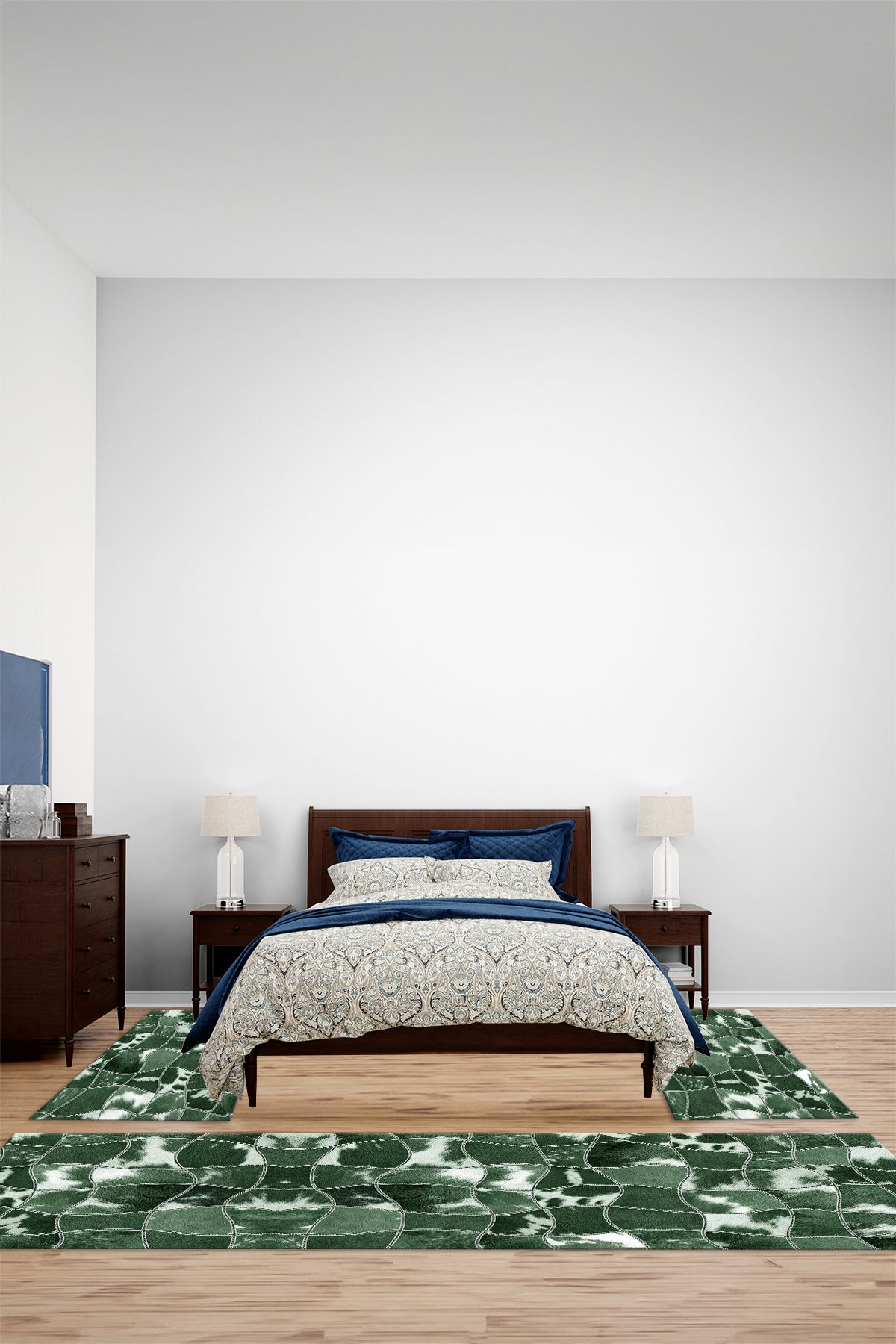 Viyana Home Dijital Baskılı Kaymaz Yıkanabilir Patchwork Desen Üçlü Yatak Odası Halısı, YO-PATCHWORK-52-YEŞİL,