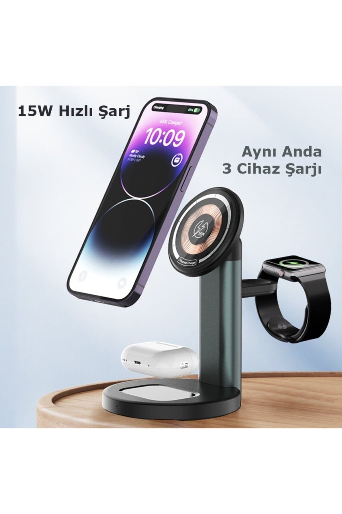 Yesnıce 15W Kablosuz Şarj Cihazı Standı Alüminyum Alaşım iPhone 15//14/13/12 Pro Max