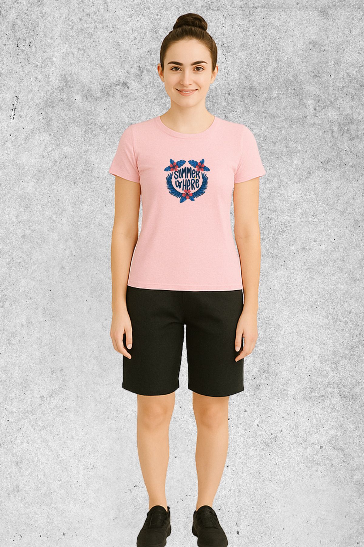 MOLICO Basic unisex sıfır yaka kısa kollu SUMMER İS HERE BASKILI TSHİRT