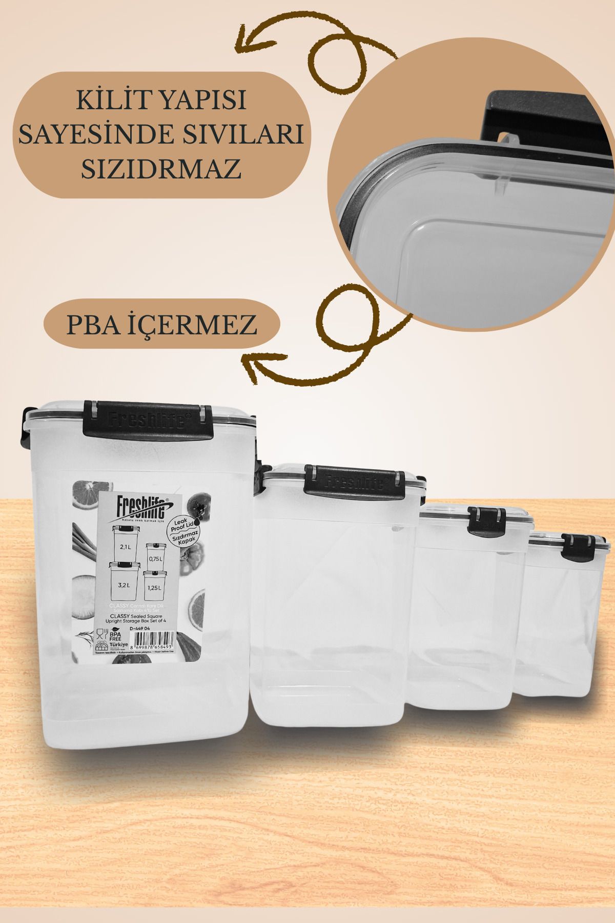 Turuncu Portakal Kilit Kapaklı Sızdırmaz Contalı Saklama Kabı Mutfak Düzenleyici Organizer Kutu Seti