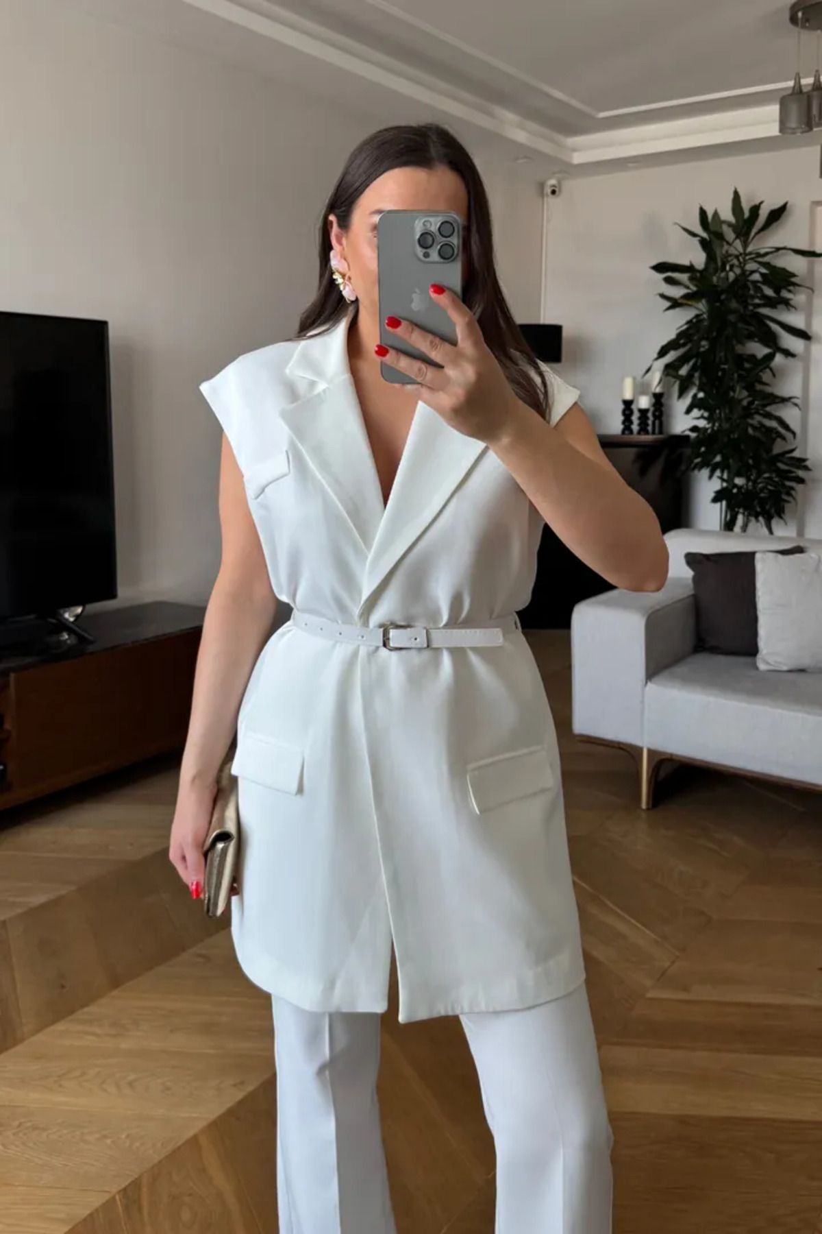 Tuba Butik Kemerli Oversize Kadın Yelek