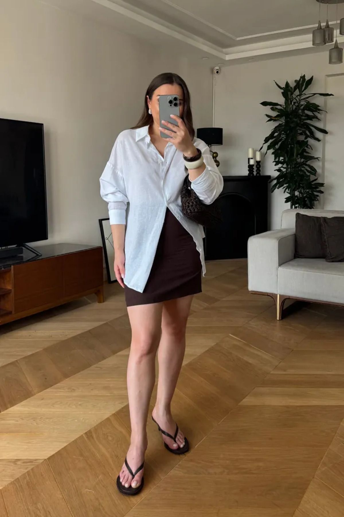 Tuba Butik Keten Uzun Kollu Kadın Gömlek