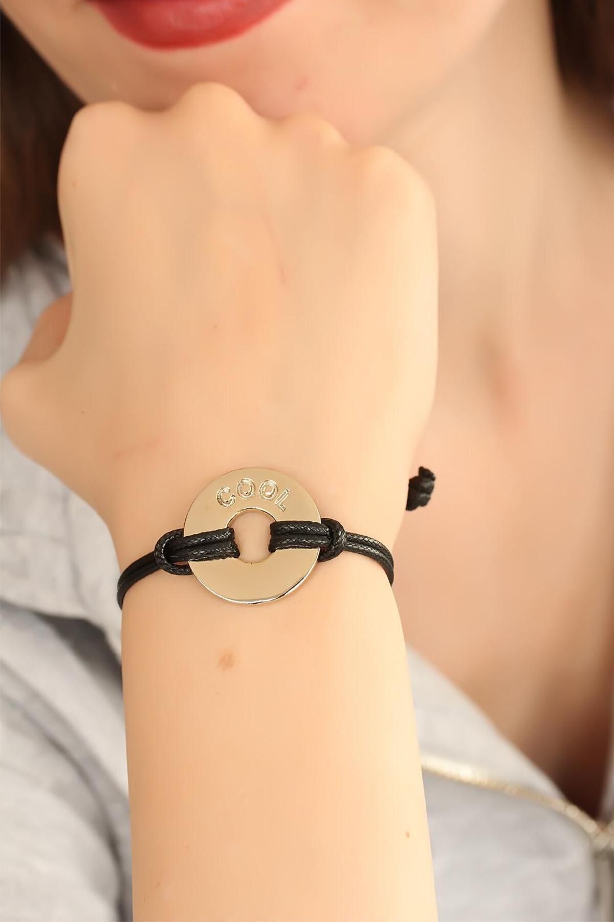 Toptan Bulurum COOL (Havalı) Siyah Deri İpli Unisex Mood Bileklik