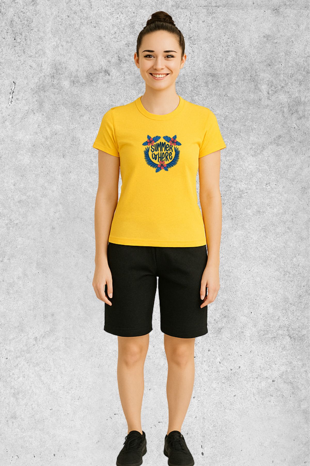 MOLICO Basic unisex sıfır yaka kısa kollu SUMMER İS HERE BASKILI TSHİRT
