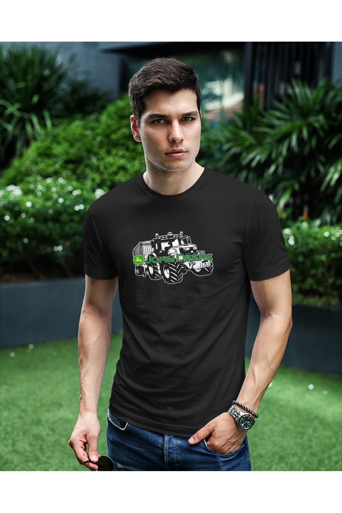 ONUR KANGAL John Deere Traktör Baskılı Sıfır Yaka Premium Tişört -TM2039