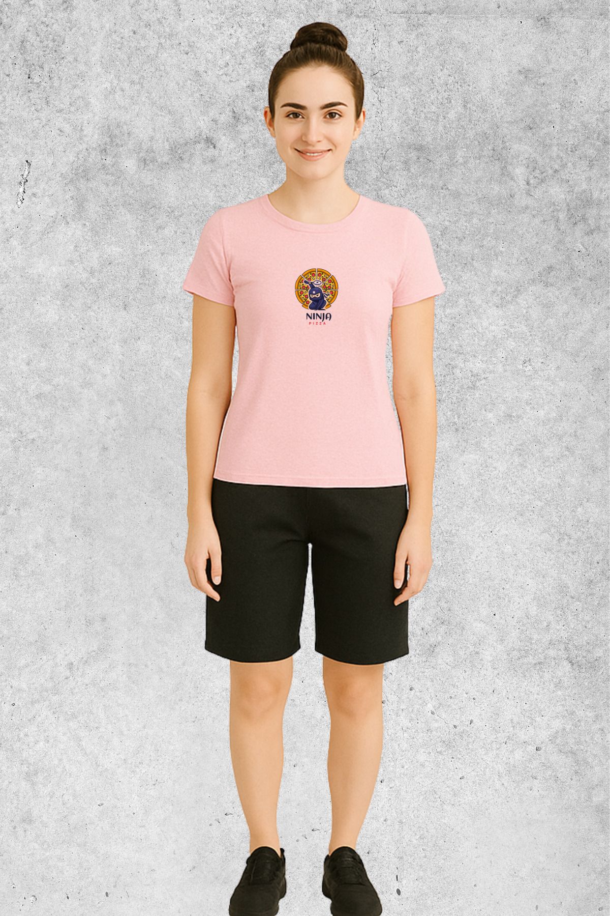 MOLICO Basic unisex sıfır yaka kısa kollu NİNJA PİZZA BASKILI TSHİRT