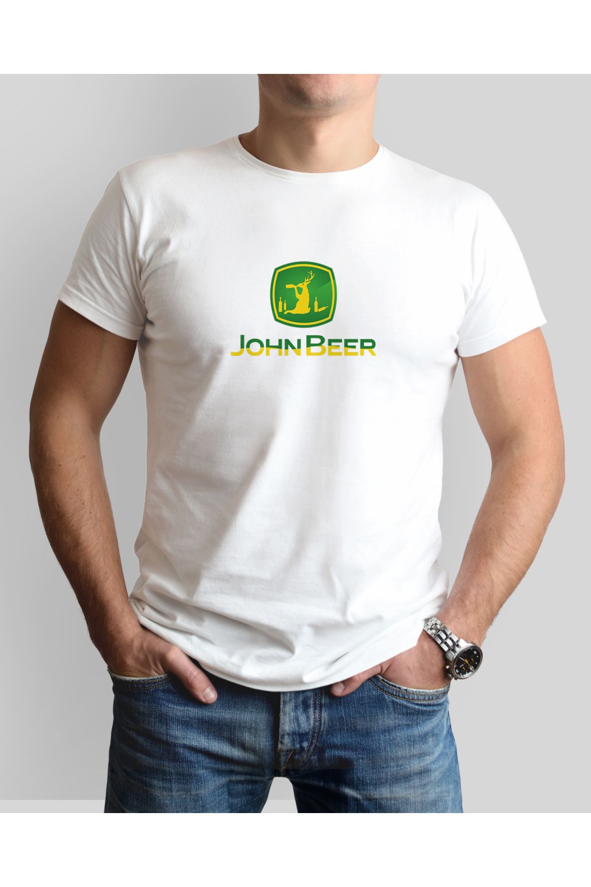 ONUR KANGAL John Deere Traktör Baskılı Sıfır Yaka Premium Tişört -TM2049