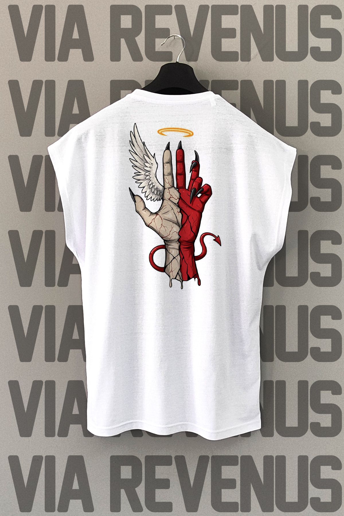 Vordevia Angel & Deamon Sırt Baskılı Sıfır Kollu Bisiklet Yaka Spor Tshirt