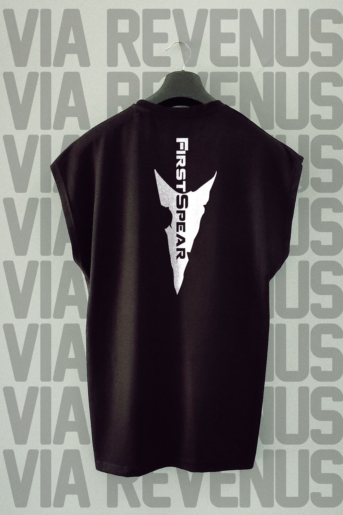 Vordevia First Spear / Gym Sırt Baskılı Sıfır Kollu Bisiklet Yaka Spor Tshirt