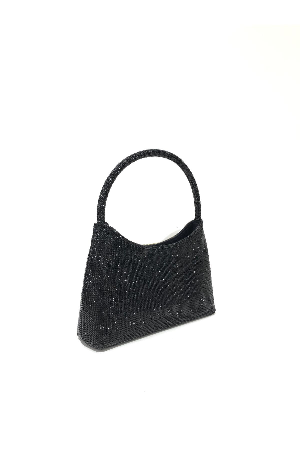 womenacs Siyah Renk Taşlı Elde Tutmalı Abiye Clutch Portföy Düğün Nişan Kına Kadın Gece Çantası (askılı)