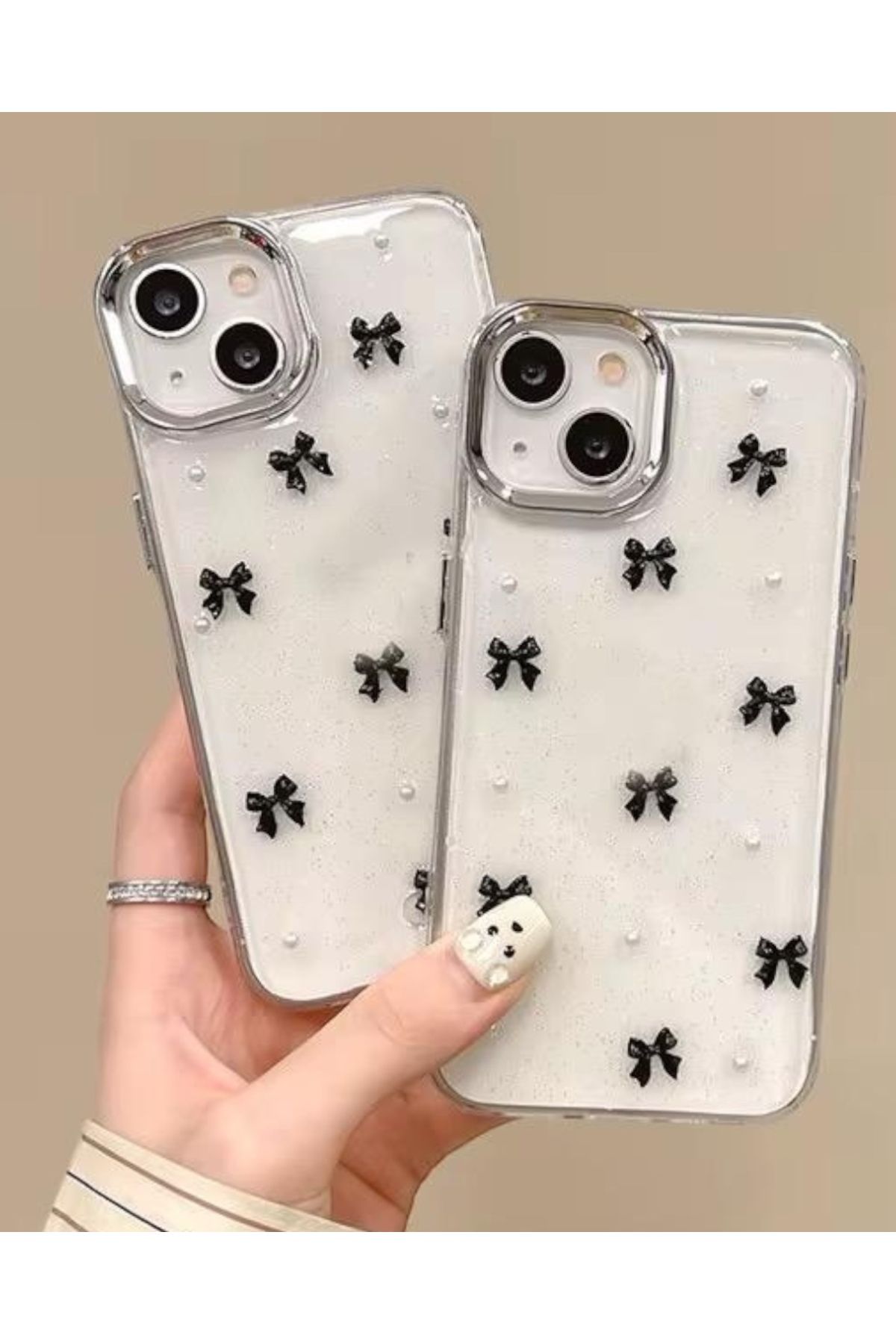 KILIF HOUSE Iphone 13 Uyumlu Şeffaf Simli Metal Çerçeveli Figürlü Kılıf