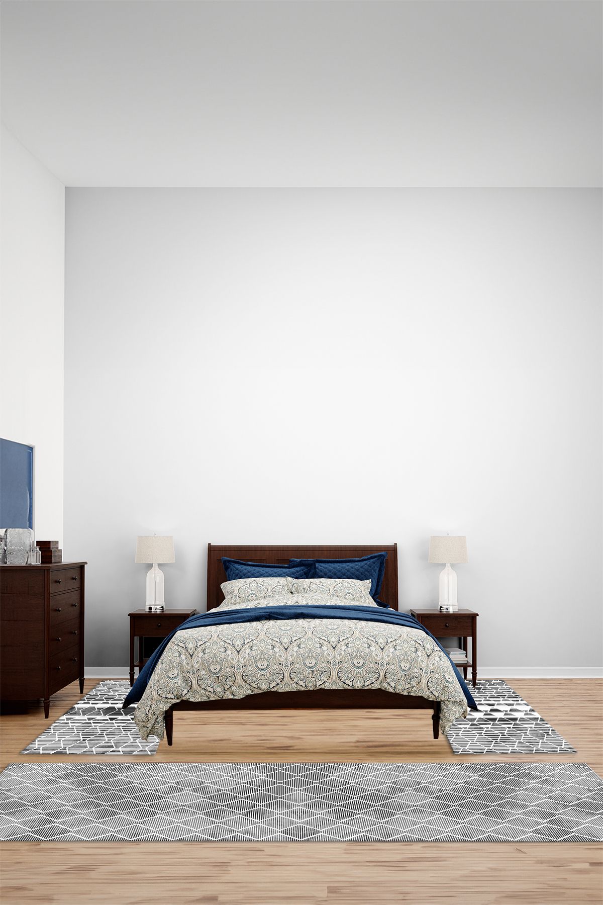 Viyana Home Dijital Kaymaz Taban Yıkanabilir Zigzag Çizgi Desenli Üçlü Yatak Odası Halısı, YO-SADE-115-GRİ,