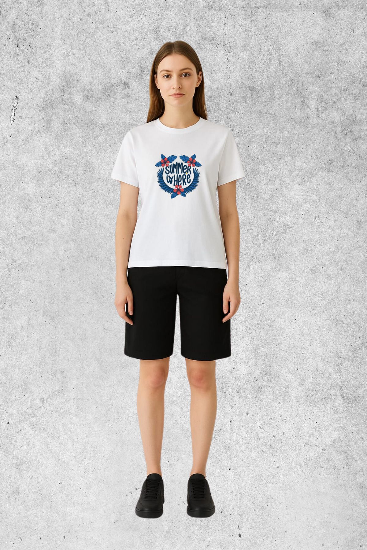 MOLICO Basic unisex sıfır yaka kısa kollu SUMMER İS HERE BASKILI TSHİRT