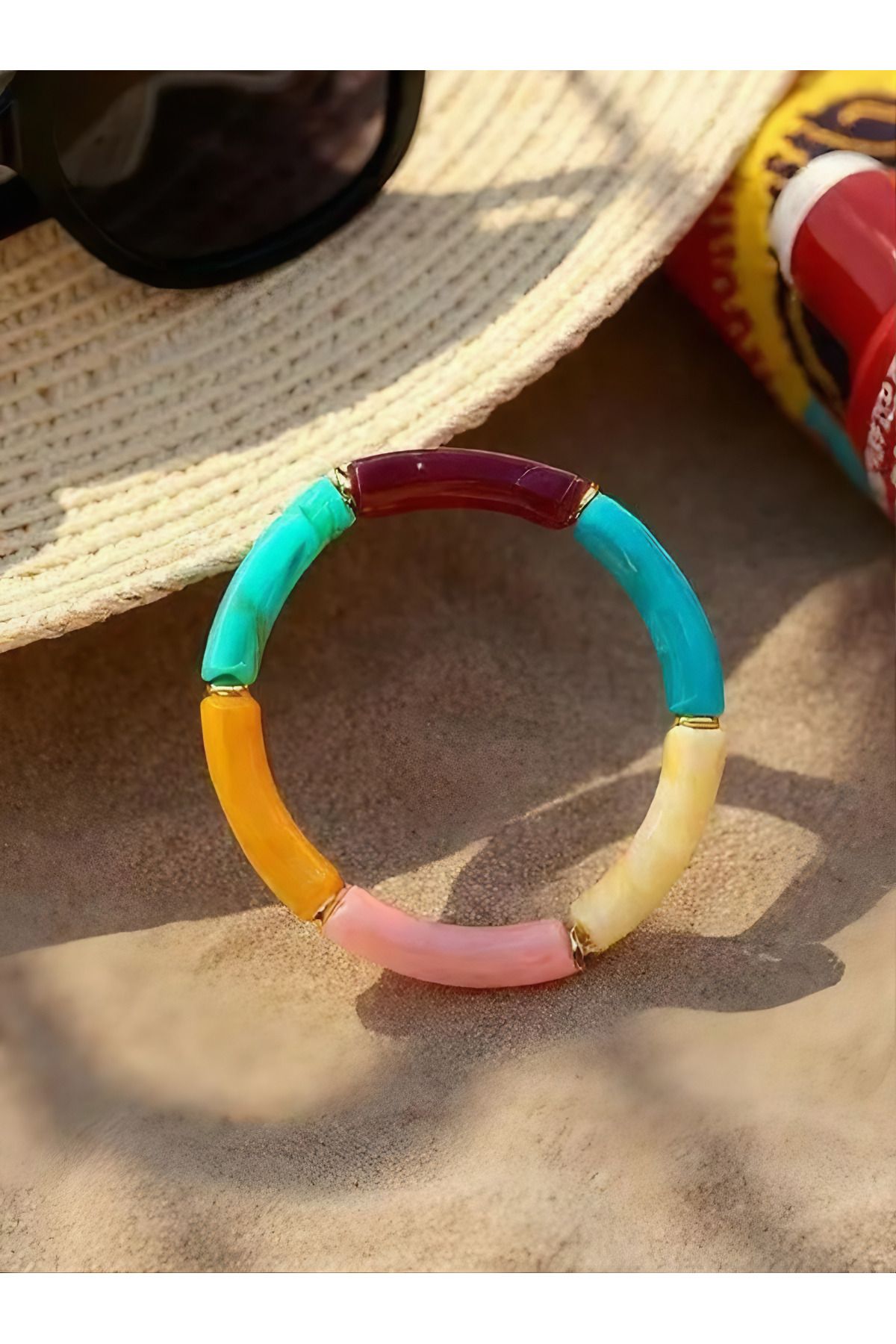 dela otantik El Yapımı Bohem Parlak Akrilik Kalın Ayarlanabilir Bileklik – Otantik Bijuteri Takı - Bracelet