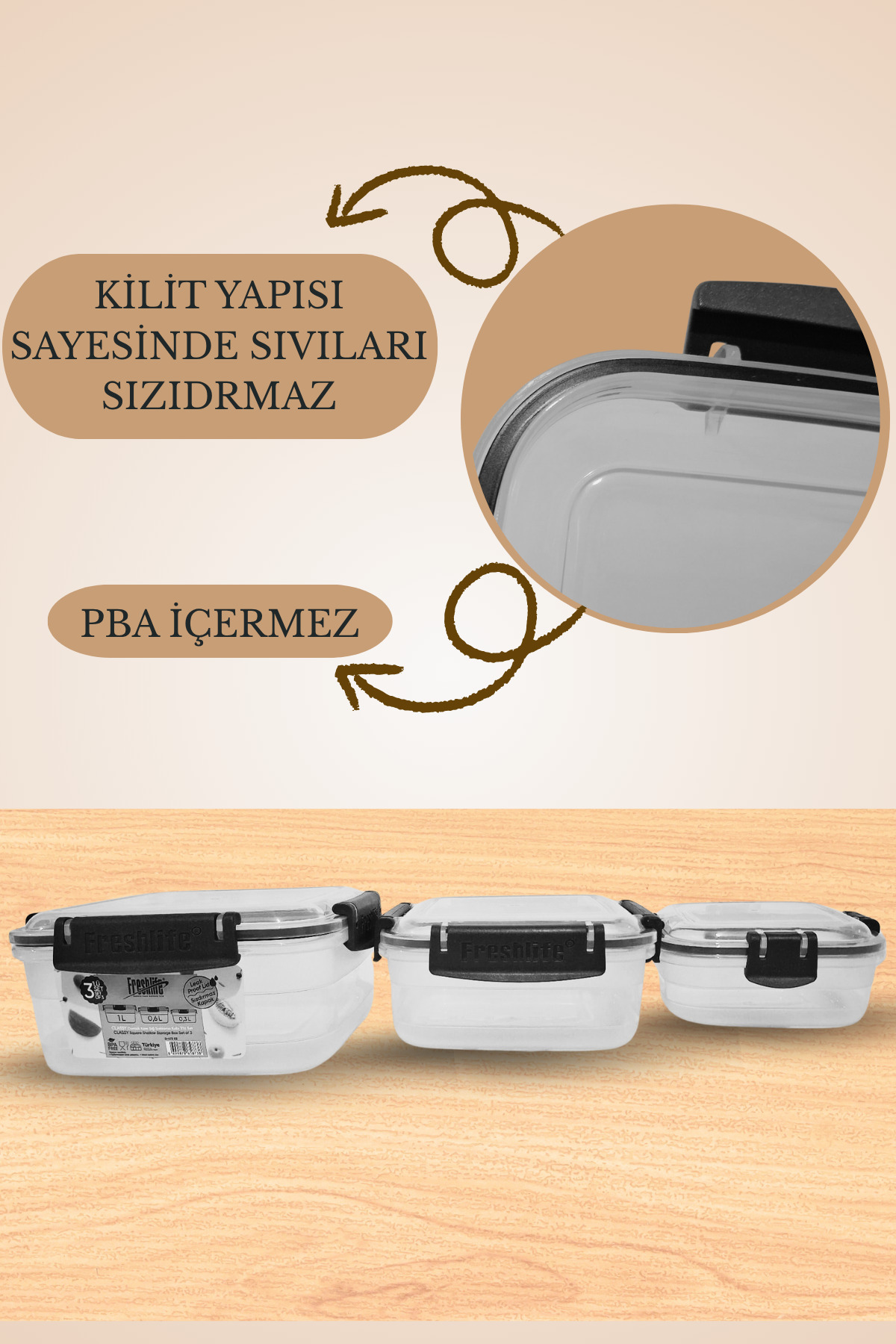 Kilit Kapaklı Sızdırmaz Contalı Saklama Kabı Mutfak Düzenleyici Organizer Kutu Seti — görsel 2