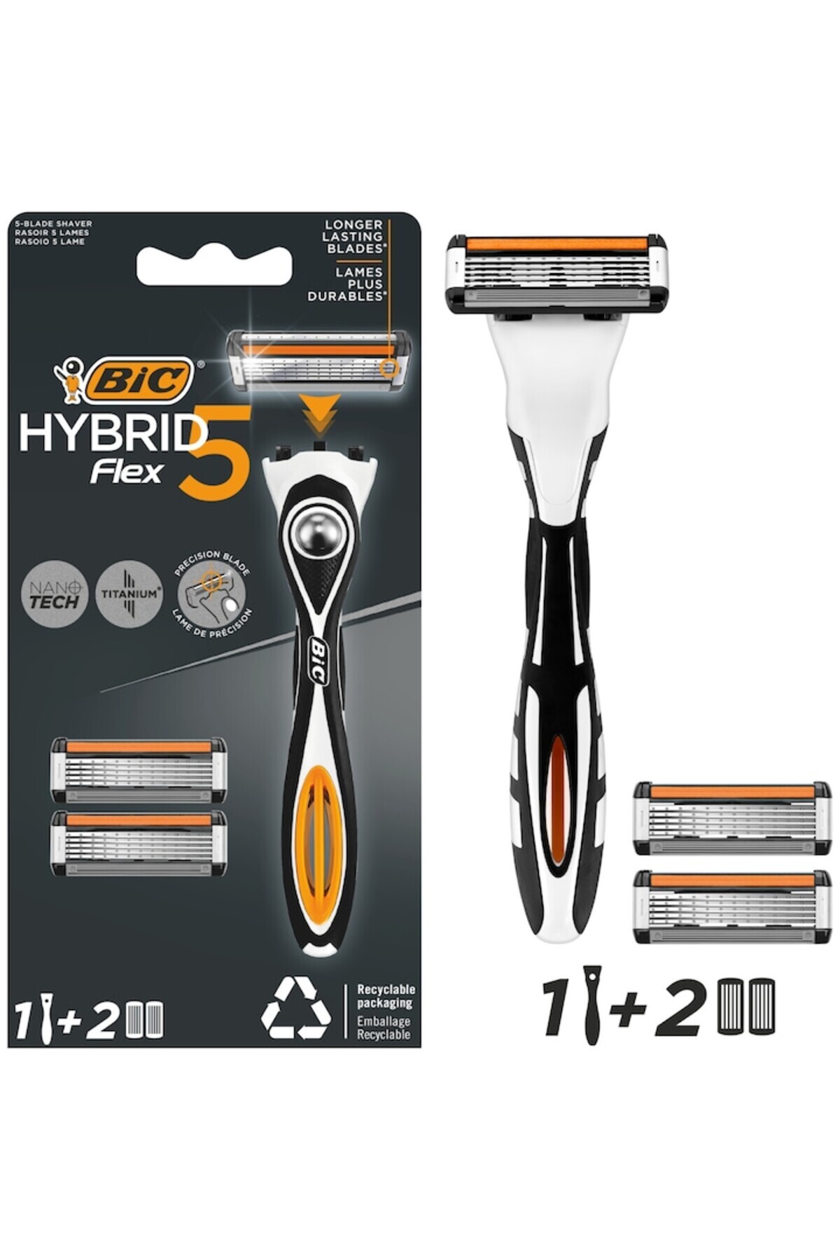 Bic-BIC Hybrid 5 Flex Razor with 5 Blades - 1 Handle + 2 Refill Cartridges 2