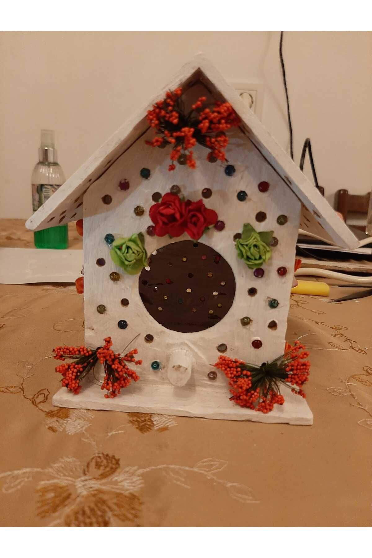 zonart Cam Tozu ve Doğal Malzemelerden El Yapımı Ev Şeklinde Dışa Renkli Işık Veren Gece Lambası