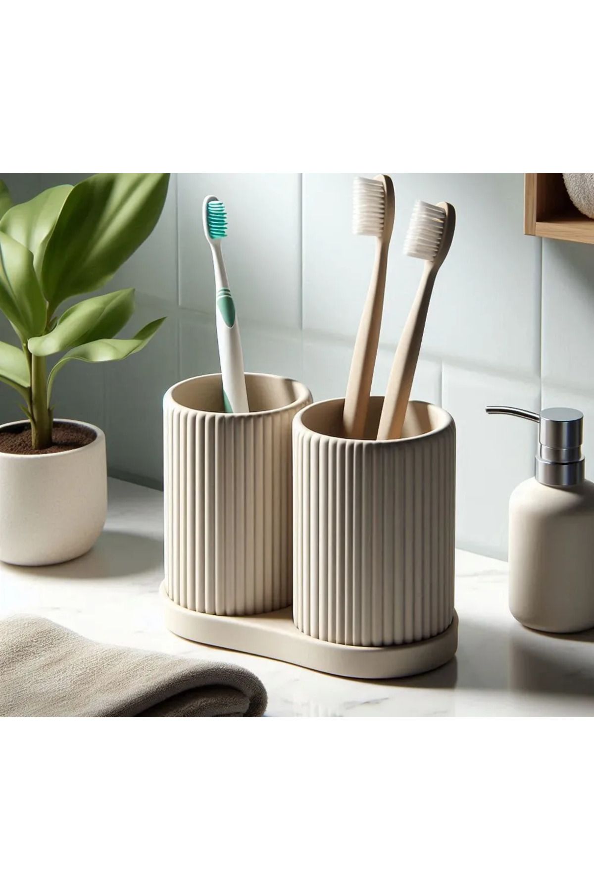 Polizer Çift Bölmeli Modern Diş Fırçalık – Minimalist Banyo Organizeri