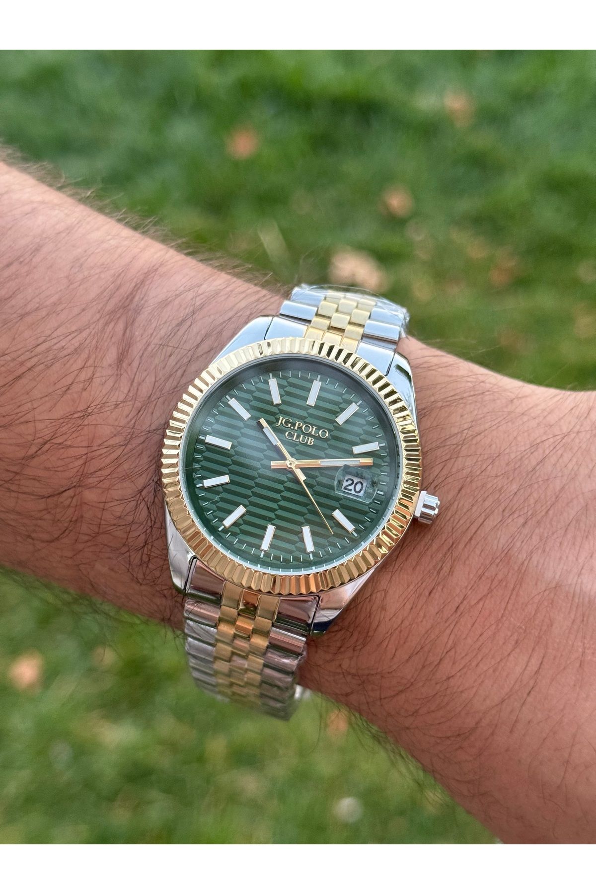 JG. Polo Club JG.POLO CLUB ÇELİK KASA KORDON İÇİ YEŞİL RLEX MODEL GÜMÜŞ VE ALTIN RENK ERKEK SAATİ