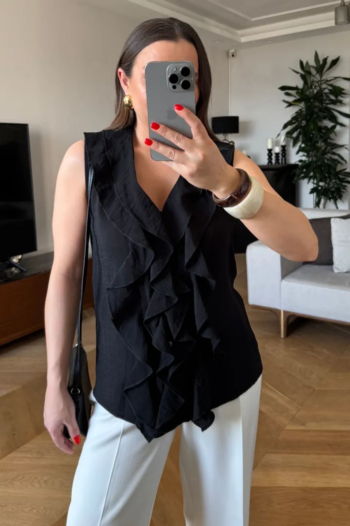 Tuba Butik Fırfırlı Sıfır Kol Bluz