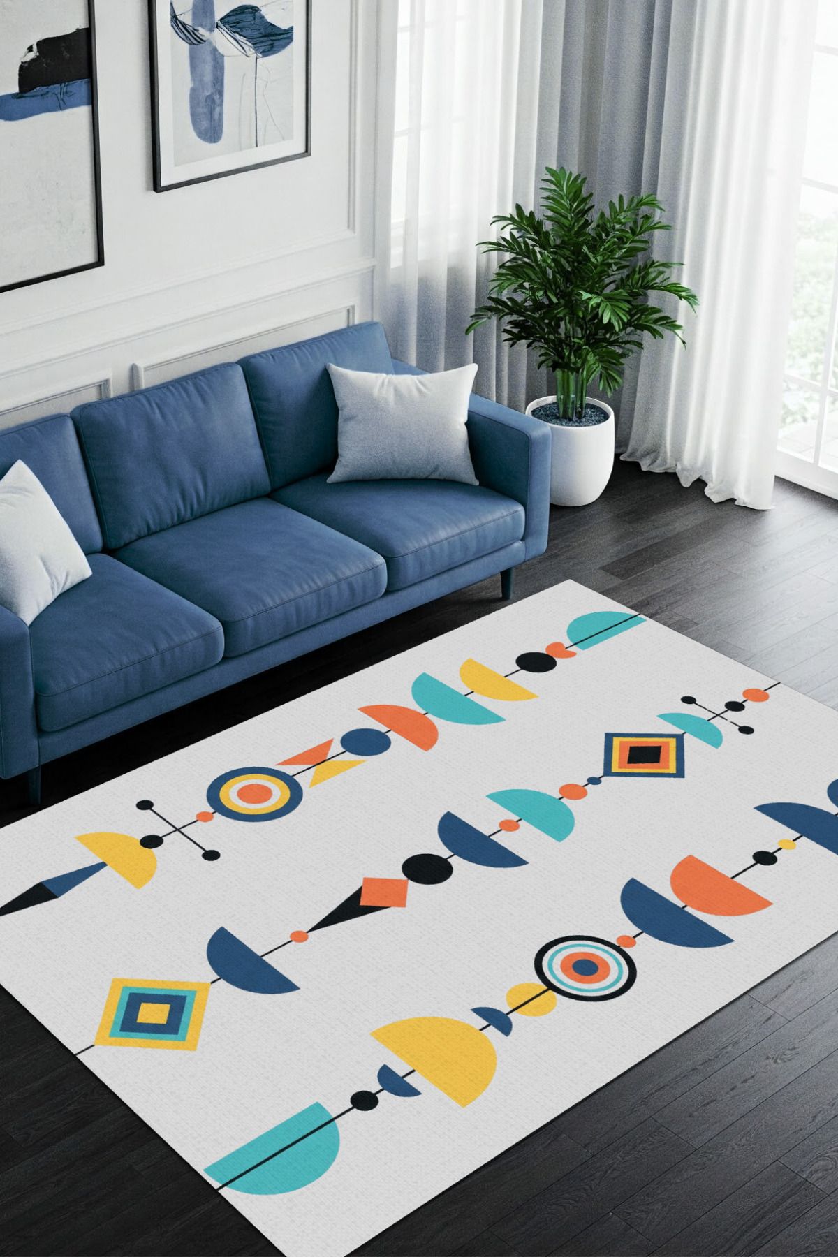 The Reef Design Bohem Desenli Renkli Halı Dijital Baskılı Dokuma Kaymaz Taban Yıkanabilir Oturma Odası Halısı