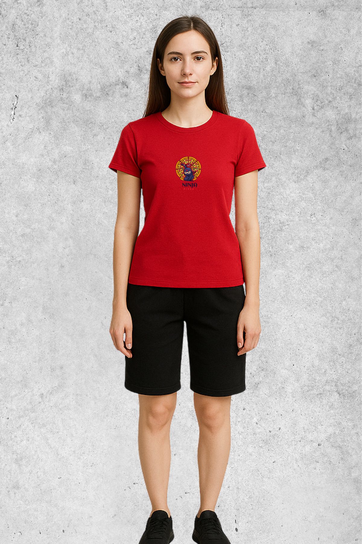 MOLICO Basic unisex sıfır yaka kısa kollu NİNJA PİZZA BASKILI TSHİRT