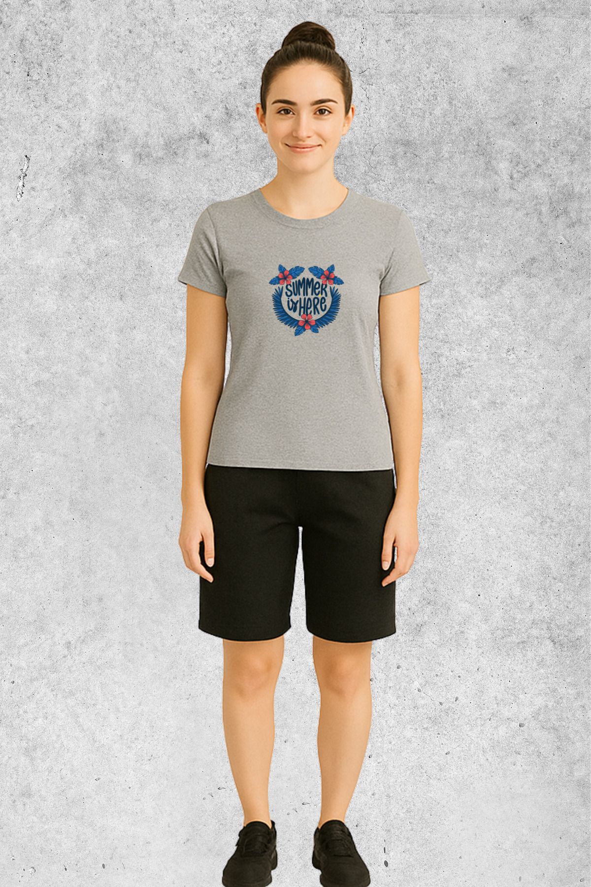 MOLICO Basic unisex sıfır yaka kısa kollu SUMMER İS HERE BASKILI TSHİRT